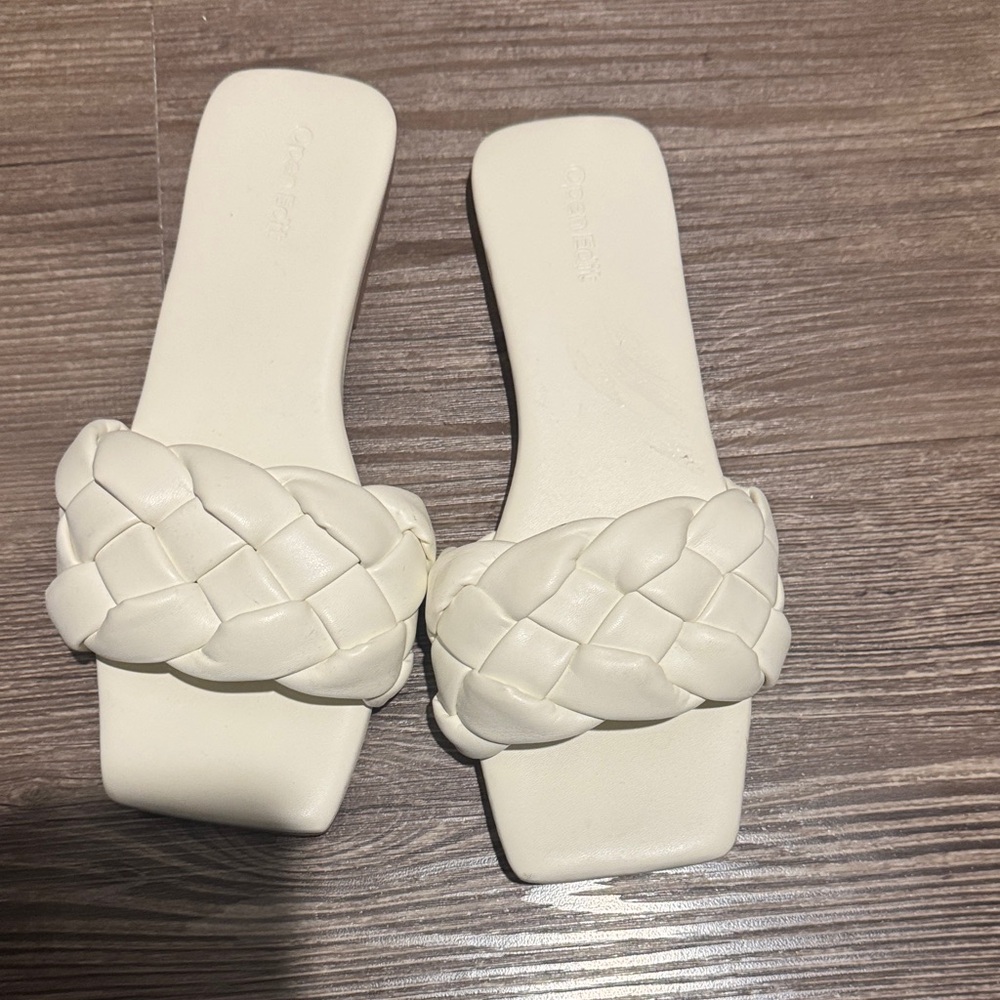 Elegant Cream Braided Slide Sandals